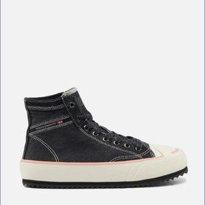 DIESEL S-Principia Mid Lace up Platform Sneakers Denim Canvas Shoes Black Coral